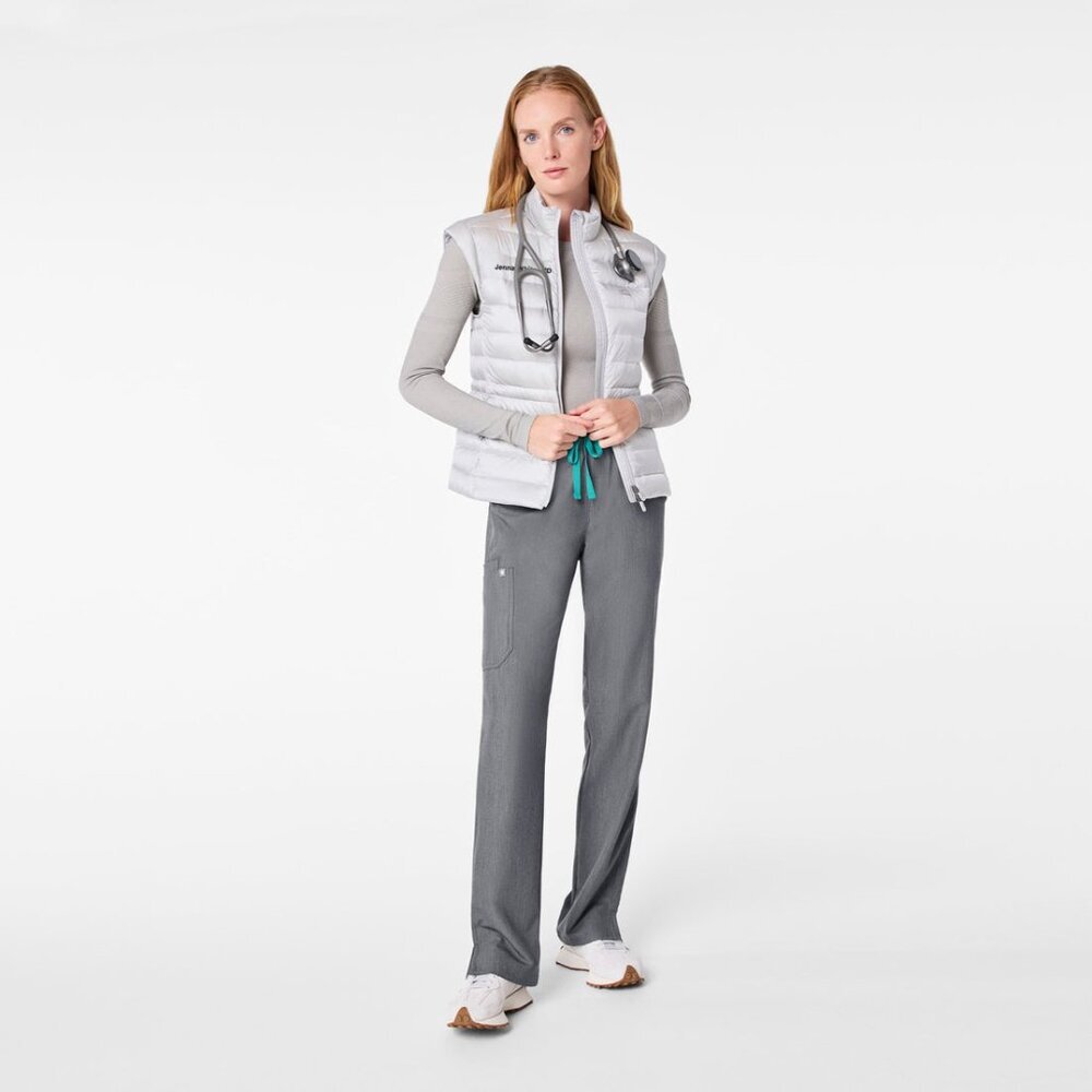New Figs Womens sz XLarge On Shift Metallic Puffer Vest silver nylon nursing - Picture 2 of 5